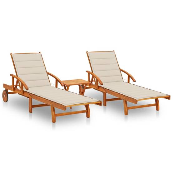 Lot de 2 Bain de soleil - Transats - Chaises longues avec table et coussins Acacia solide - MEUBLE PRO-JU6684 - Image 2
