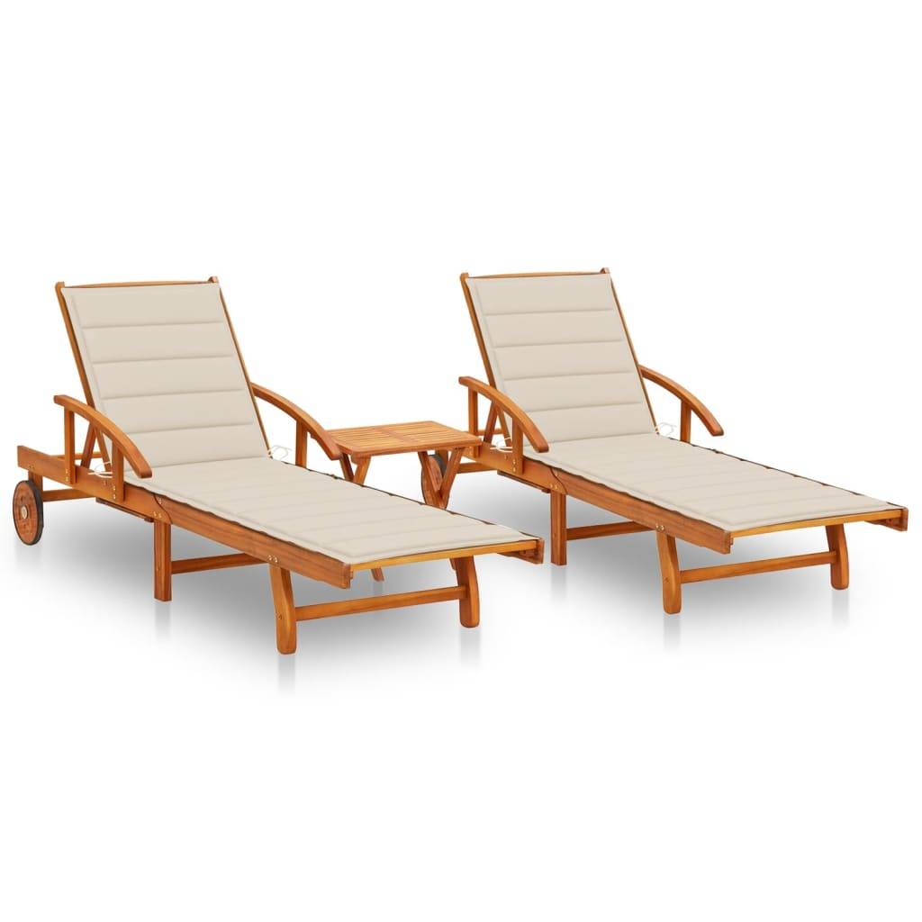 Lot de 2 Bain de soleil - Transats - Chaises longues avec table et coussins Acacia solide - MEUBLE PRO-JU6684 - Image 2