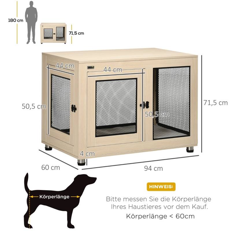 Caisse chien intérieur 2 portes 94 x 60 x 71.5 cm acier particules bois - PANGIVO - Image 3