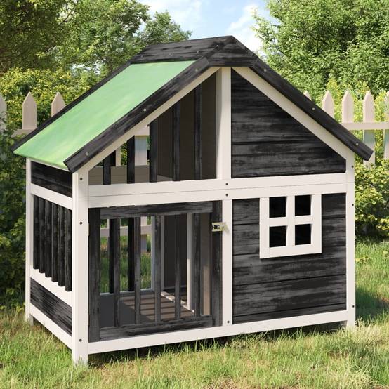Niche pour chien en bois de pin massif grise avec toit vert étanche – ComfortXL Outdoor Living - Image 1