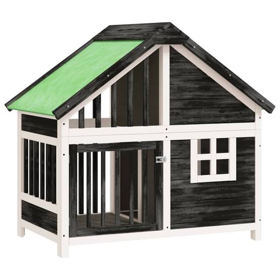 Niche pour chien en bois de pin massif grise avec toit vert étanche – ComfortXL Outdoor Living - Image 2