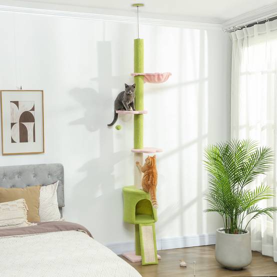 Arbre à chat plafond sisal et polaire vert 30 x 25 x 240 cm - PANGIVO - Image 4