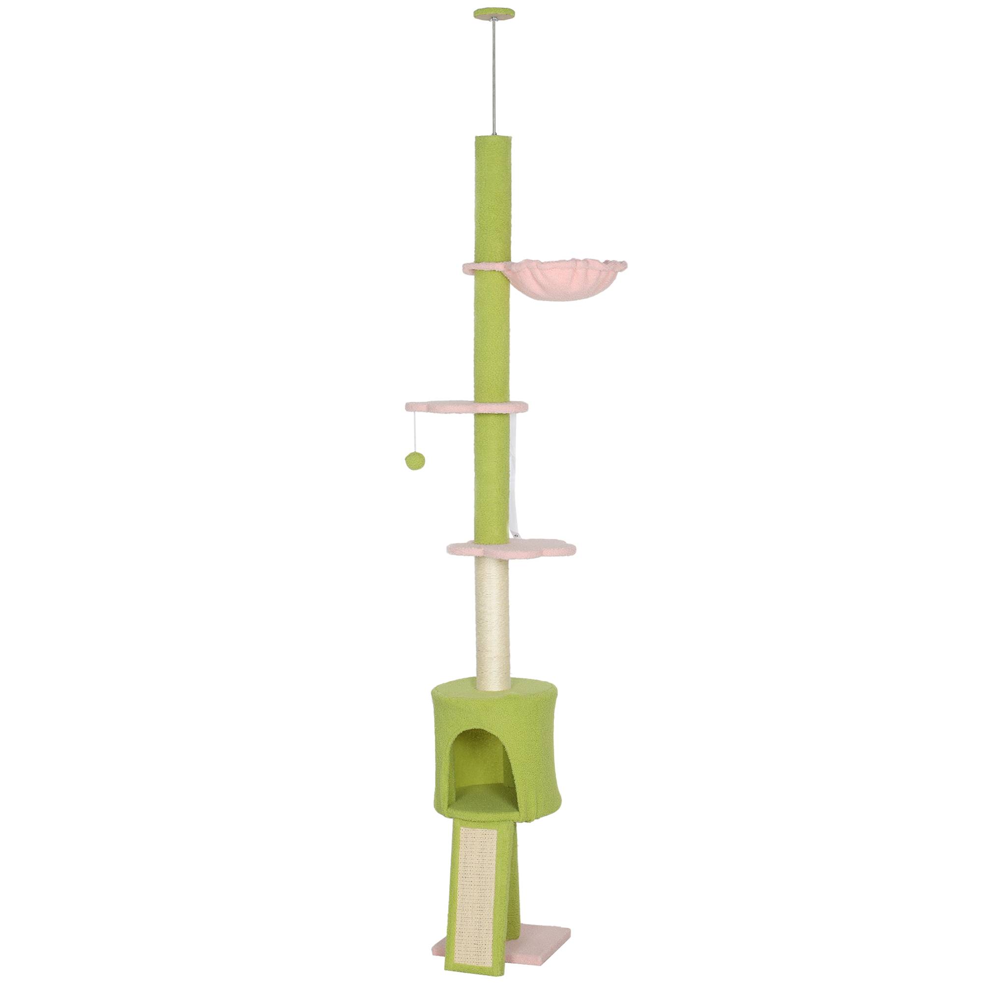 Arbre à chat plafond sisal et polaire vert 30 x 25 x 240 cm - PANGIVO - Image 2