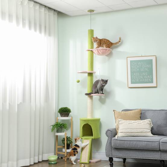 Arbre à chat plafond sisal et polaire vert 30 x 25 x 240 cm - PANGIVO - Image 3