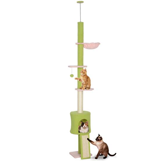 Arbre à chat plafond sisal et polaire vert 30 x 25 x 240 cm - PANGIVO - Image 1