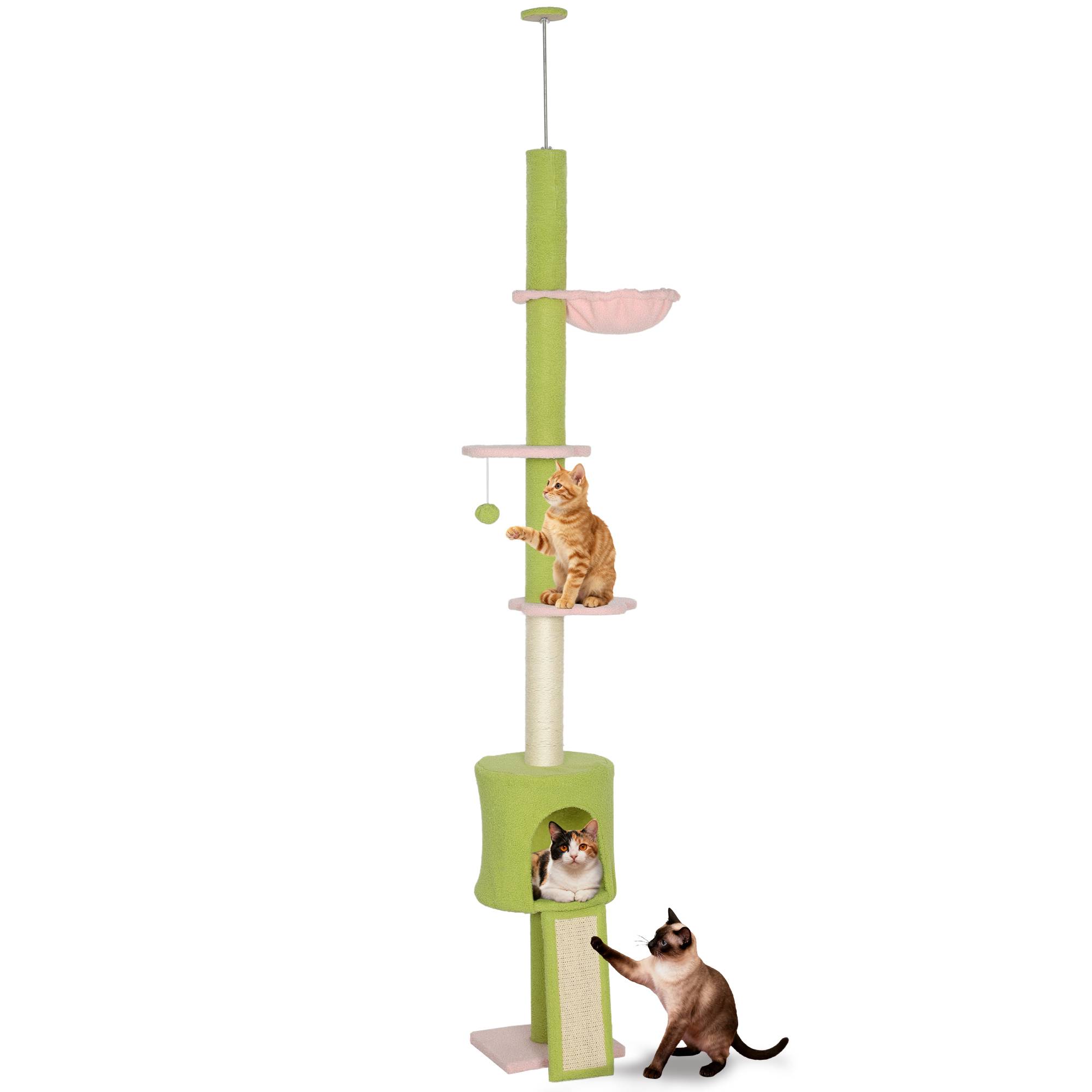 Arbre à chat plafond sisal et polaire vert 30 x 25 x 240 cm - PANGIVO - Image 1
