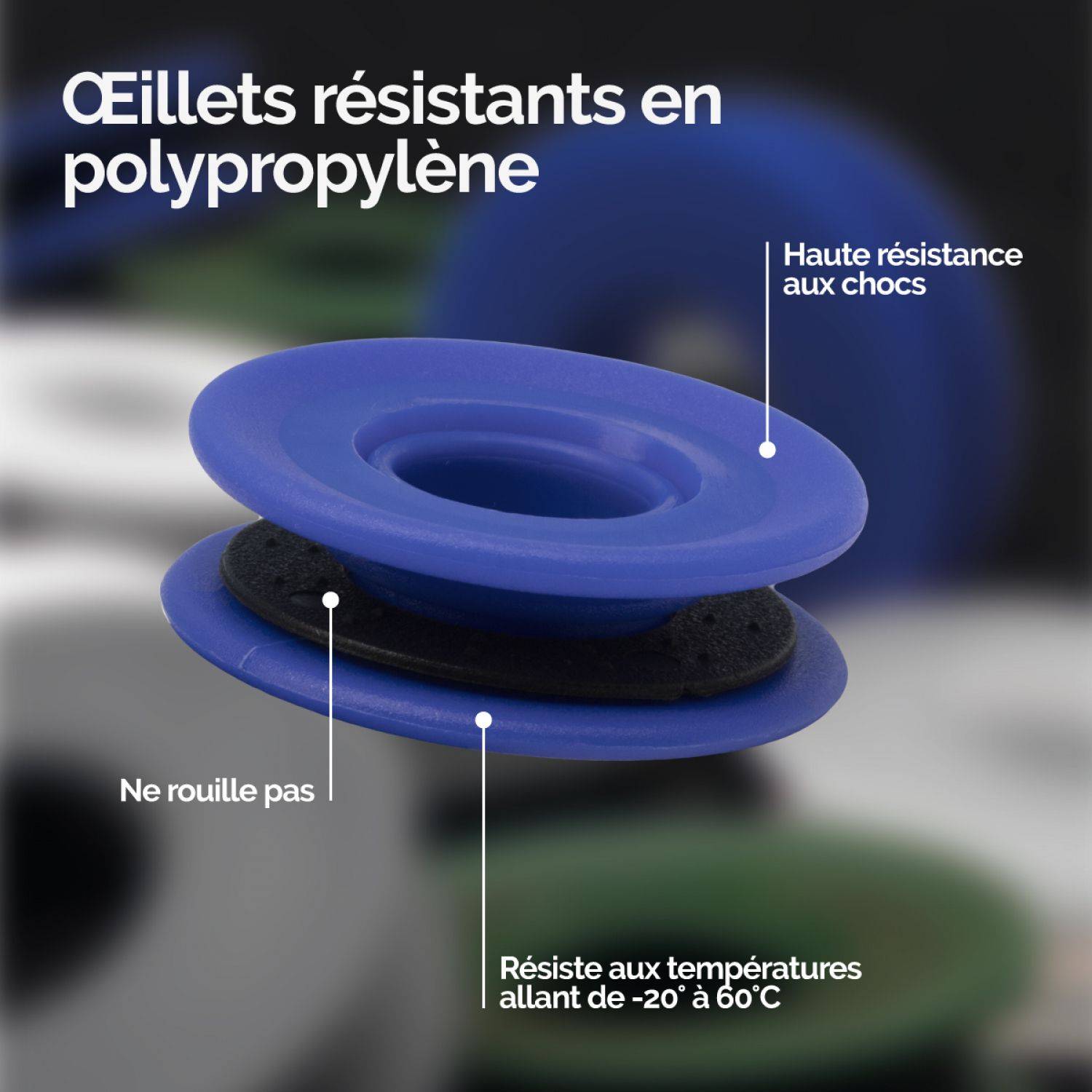 Linxor - Lot de 60 oeillets à clipser pour bâche à bulles ou autres types de bâches  - Bleu - Linxor - Imagen 2
