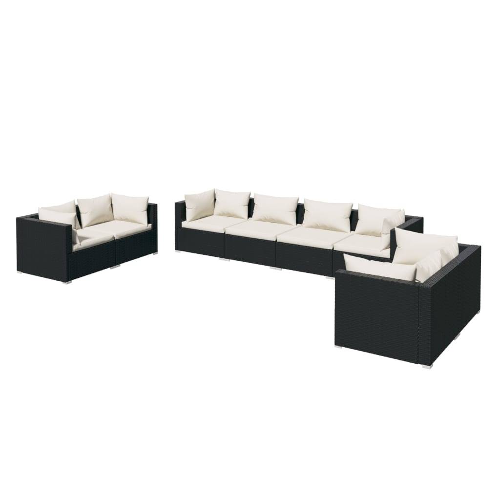 Helloshop26 - Salon de jardin meuble d'extérieur ensemble de mobilier 8 pièces avec coussins résine tressée noir - Imagen 1