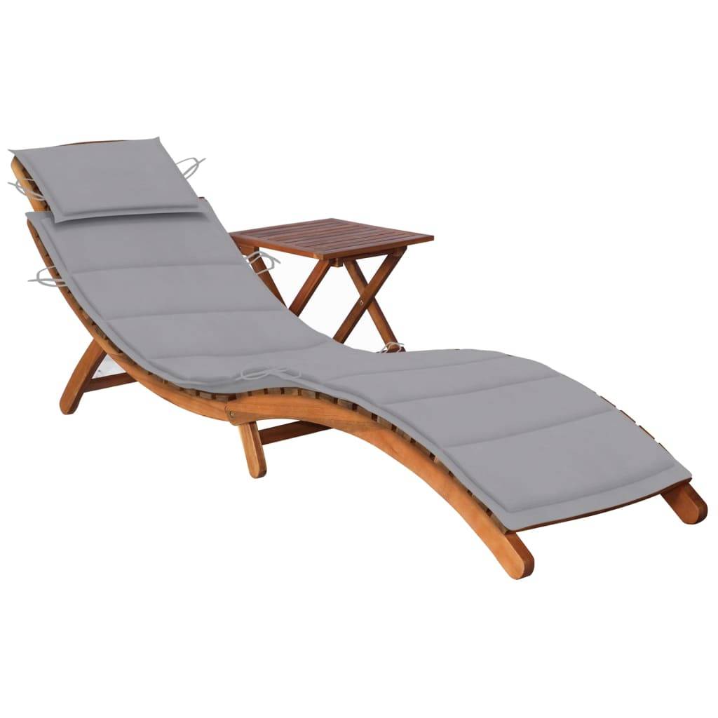 Helloshop26 - Transat chaise longue bain de soleil lit de jardin terrasse meuble d'extérieur avec table et coussin bois d'acacia - Imagen 1