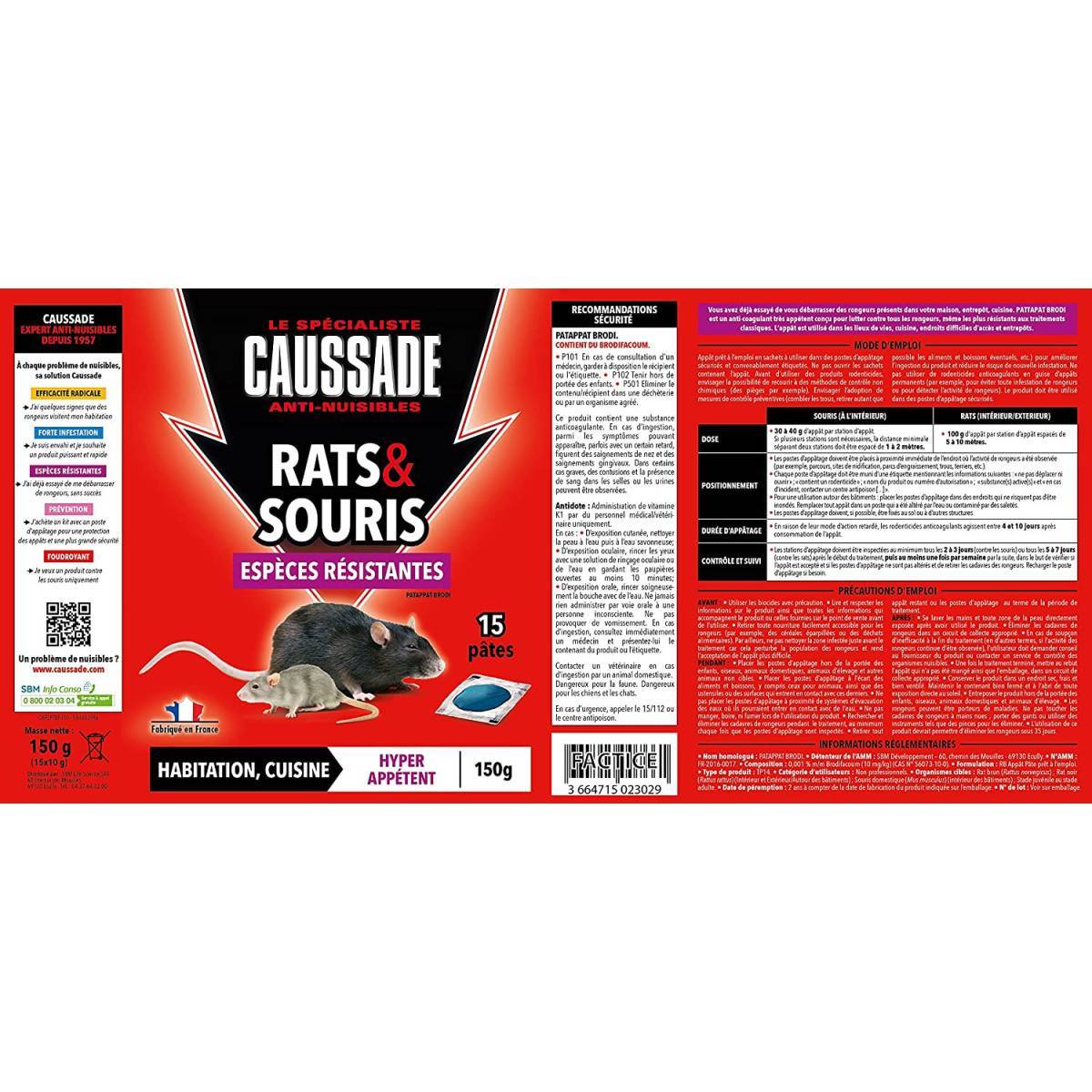 Lot de 2 boites Raticide Rats & Souris - Pat'Appât Espèces résistantes , boite de 150grs ( 15x10grs) - Image 2