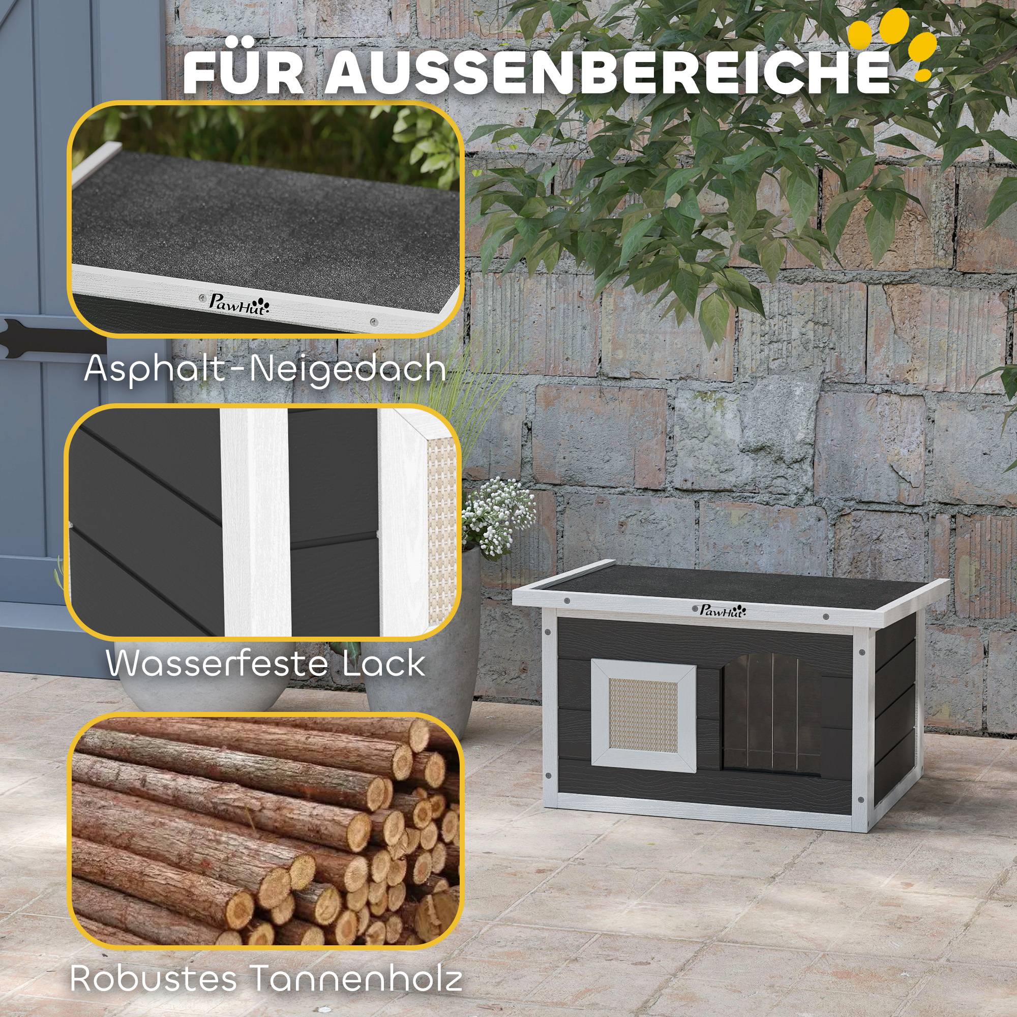 Maison chat refuge chats lapins bois tapis griffoir trappe 61x45x36,5 cm gris - Image 7
