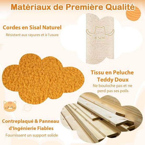 COSTWAY Arbre a Chat Design 124 cm, Arbre a Chat XXL à Thème Spatial, 2 Griffoirs pour Chat, 4 Plateformes, 58 × 45 × 124 cm - Image 7