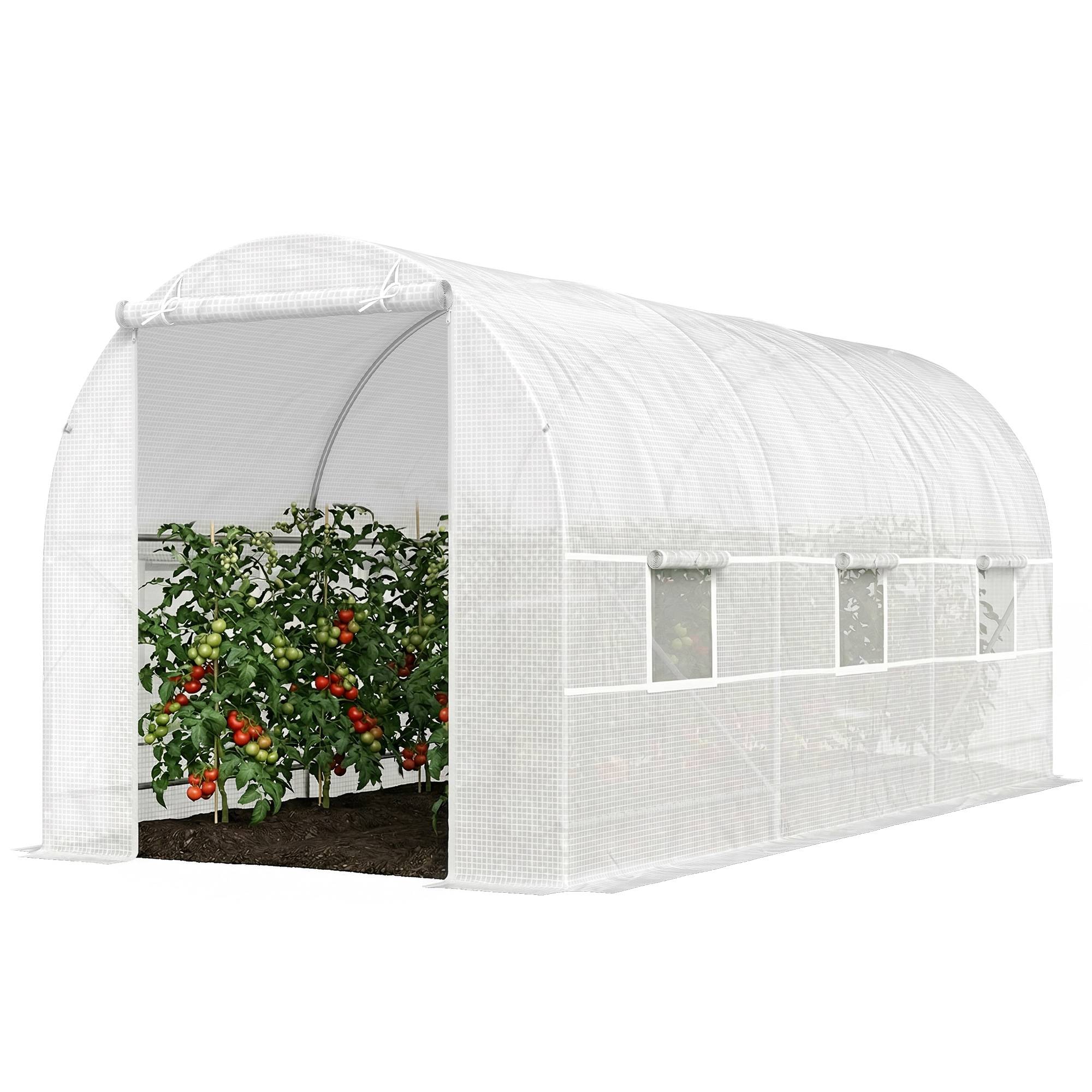 Maison Chic - Serre tunnel de jardin 9m², serre de jardin tunnel avec porte et 6 fenêtres, bâche PE 140 g/m² 445x200x200 cm blanc