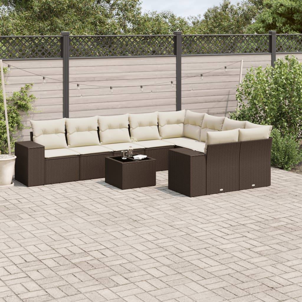 Grand Salon de Jardin 10 Places Résine Tressée Confortable avec Coussins pour Terrasse Marron – ComfortXL Outdoor Living - Image 1