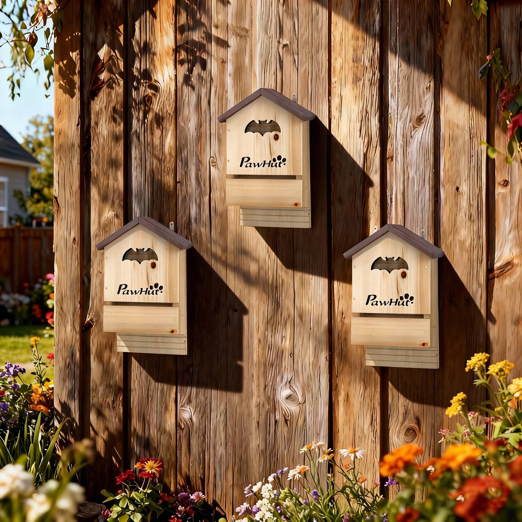Lot de 3 nichoirs double chambre chauve-souris bois sapin extérieur naturel 21x11x34cm - ComfortXL Outdoor Living - Image 2