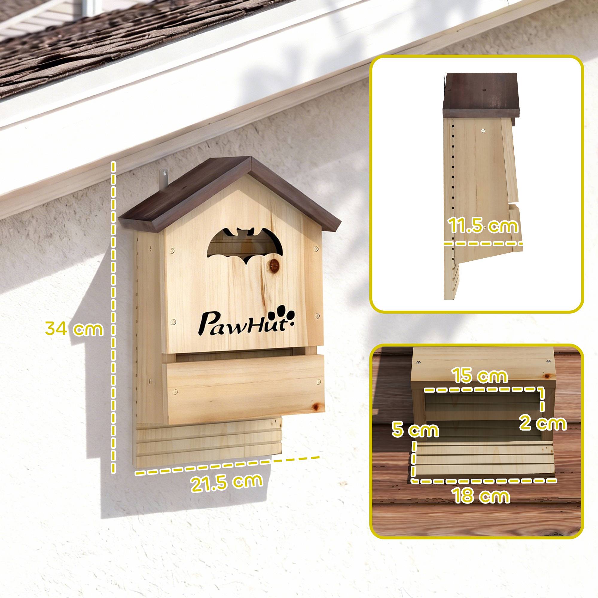Lot de 3 nichoirs double chambre chauve-souris bois sapin extérieur naturel 21x11x34cm - ComfortXL Outdoor Living - Image 4