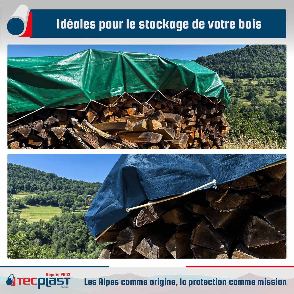 Pack 2 Bâches Bois - Grandes Tailles - 6x10m (x1) HQ250BO + 8x12m (x1) SR150BO - Bâches imperméables - PD3BO TECPLAST - Image 2