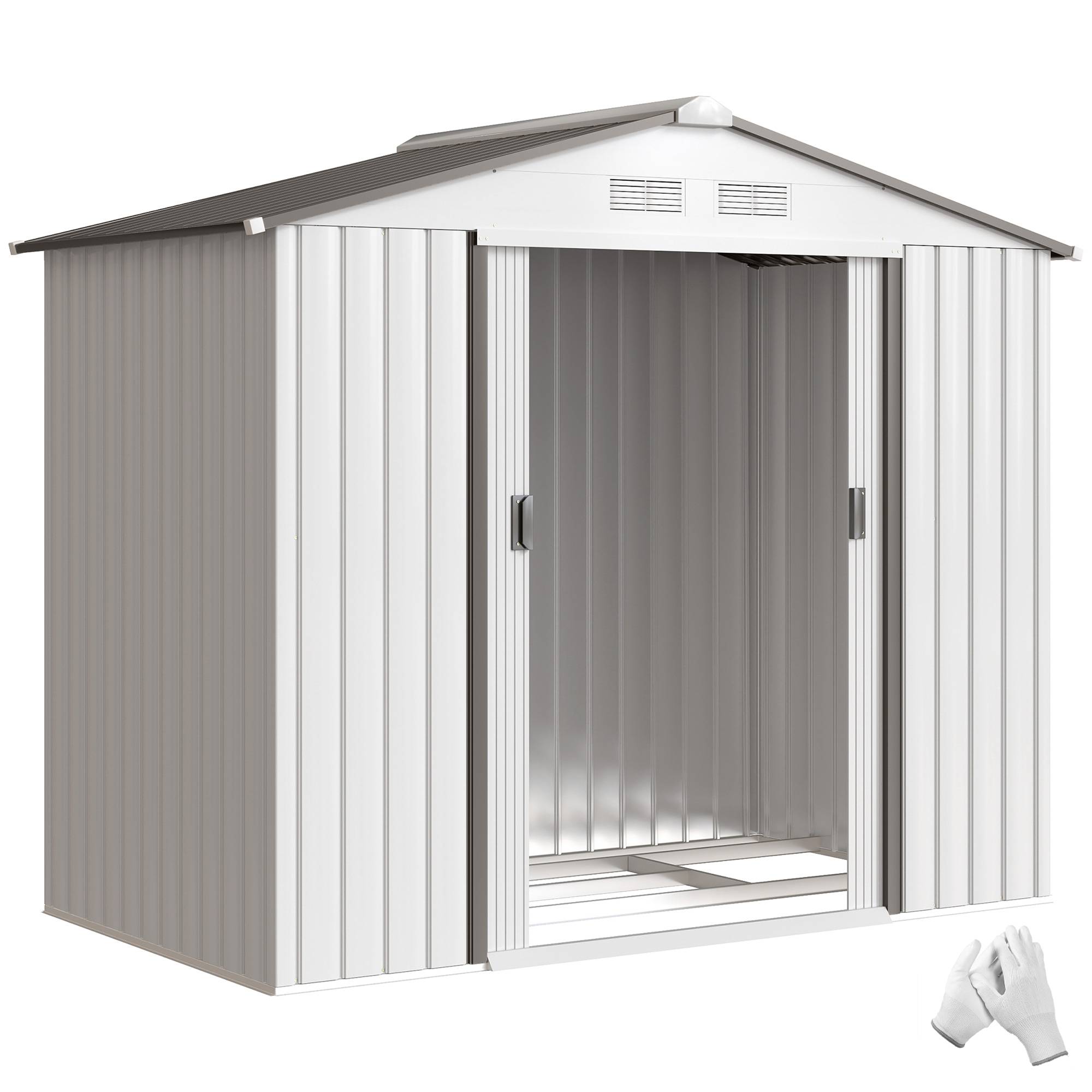 Abri porte-outils en acier, abri de jardin avec portes coulissantes, 213x130x185cm, blanc - Image 1