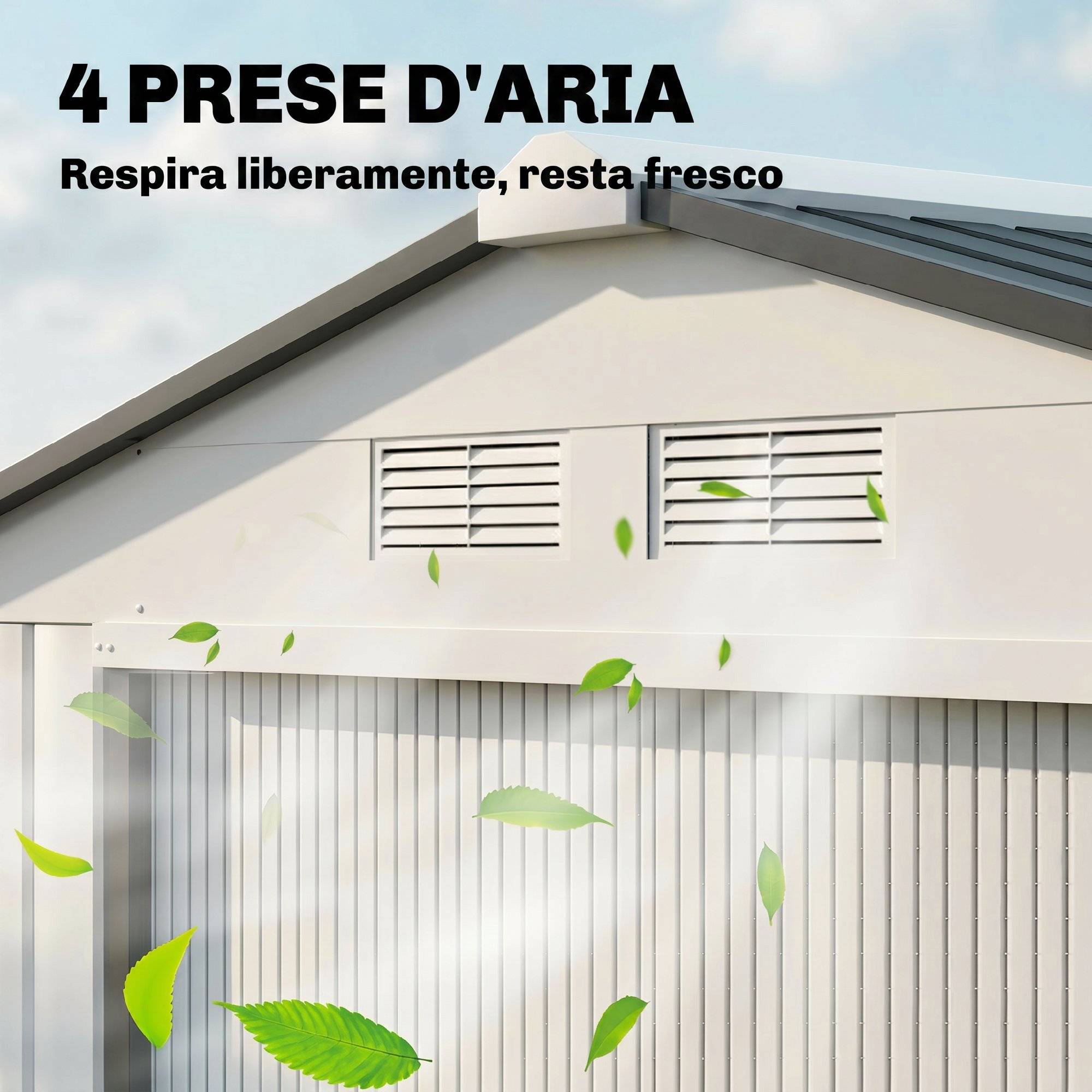 Abri porte-outils en acier, abri de jardin avec portes coulissantes, 213x130x185cm, blanc - Image 10