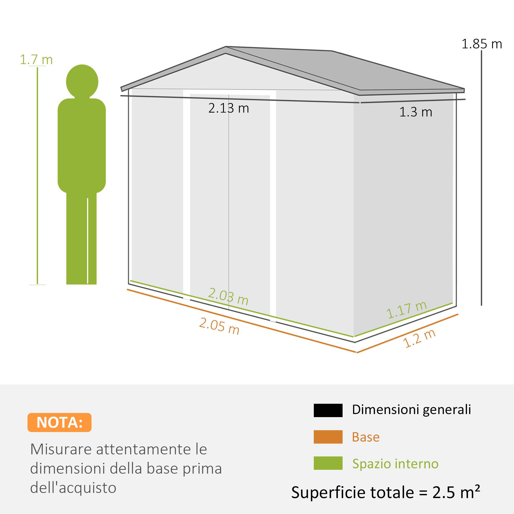 Abri porte-outils en acier, abri de jardin avec portes coulissantes, 213x130x185cm, blanc - Image 5