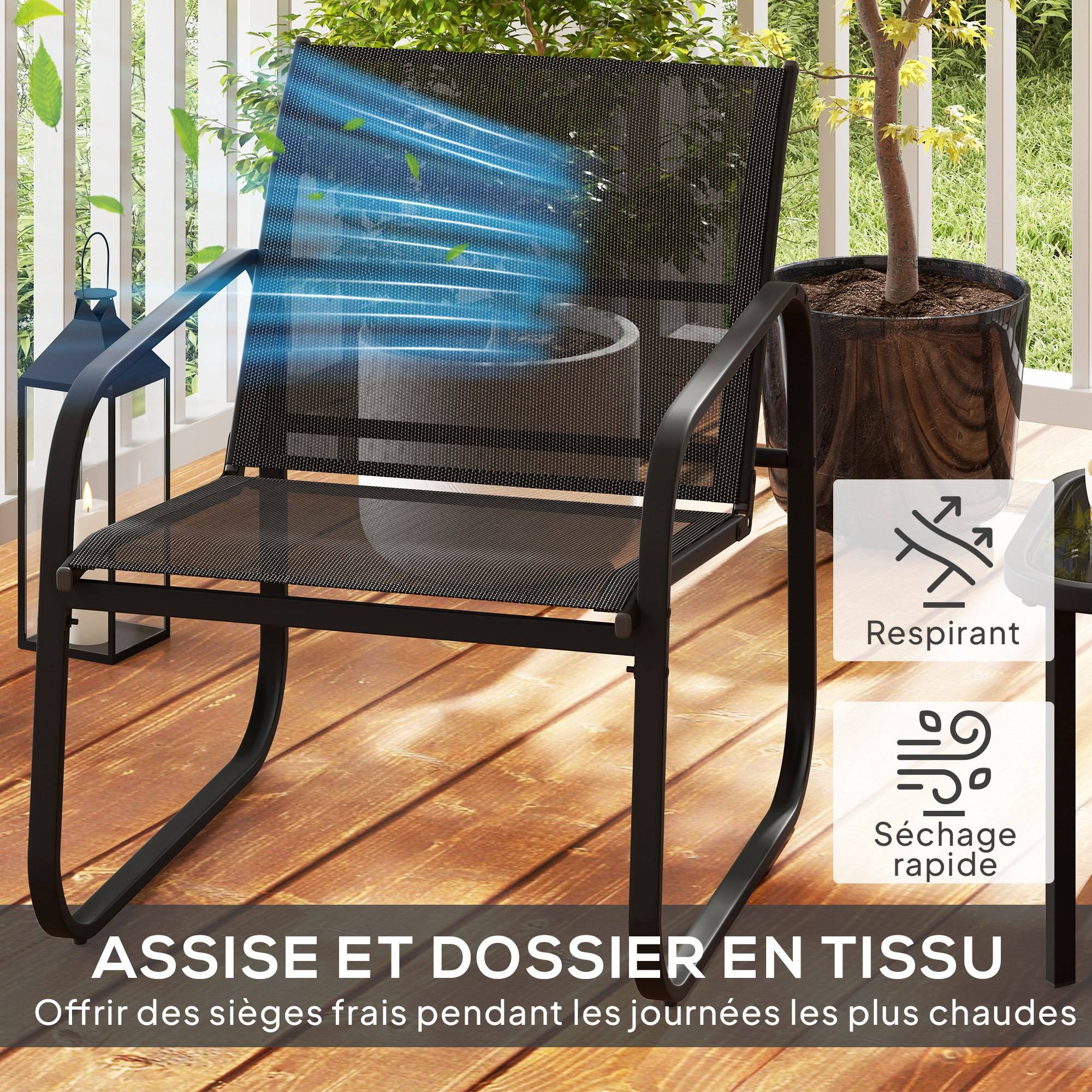 Ensemble bistrot de jardin 3 pièces | Mobilier de jardin Noir Polyester 70x59x75 cm - Image 7