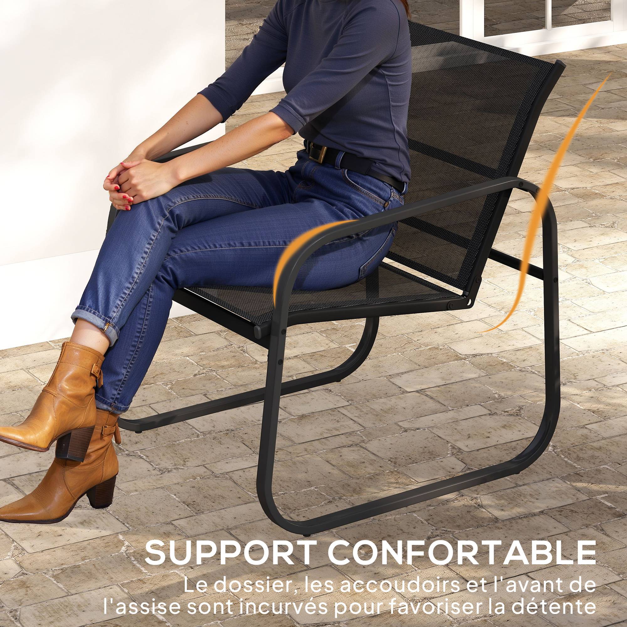 Ensemble bistrot de jardin 3 pièces | Mobilier de jardin Noir Polyester 70x59x75 cm - Image 8