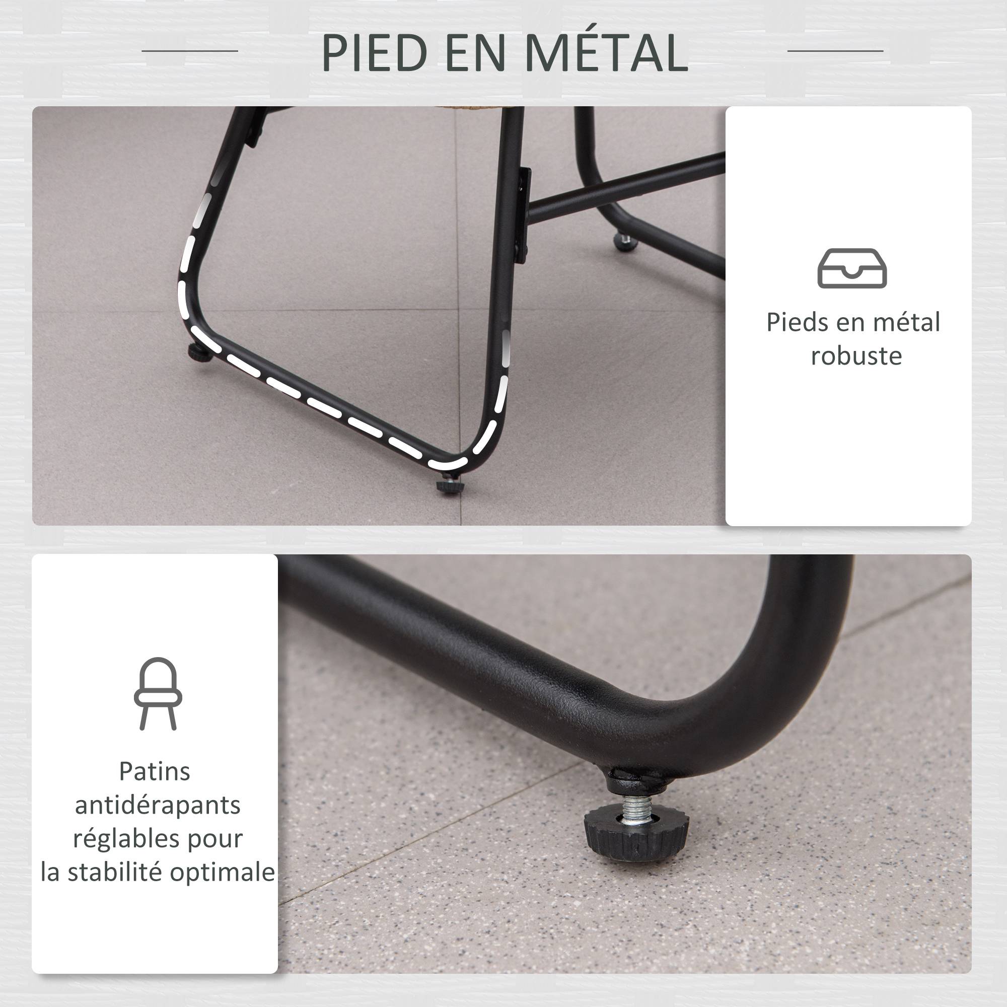 Sans Marque - Fauteuil chaise de jardin avec repose-pieds en métal époxy et résine tressée aspect rotin avec coussins - Image 8