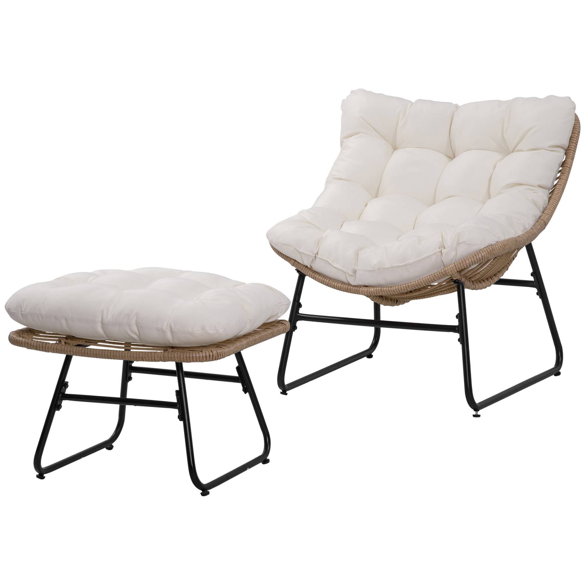 Sans Marque - Fauteuil chaise de jardin avec repose-pieds en métal époxy et résine tressée aspect rotin avec coussins - Image 2
