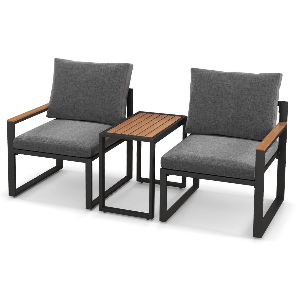 Helloshop26 - Meubles 3 pièces de patio cadre en aluminium résistant aux intempéries salon de jardin 2 fauteuils avec coussins moelleux gris - Imagen 1