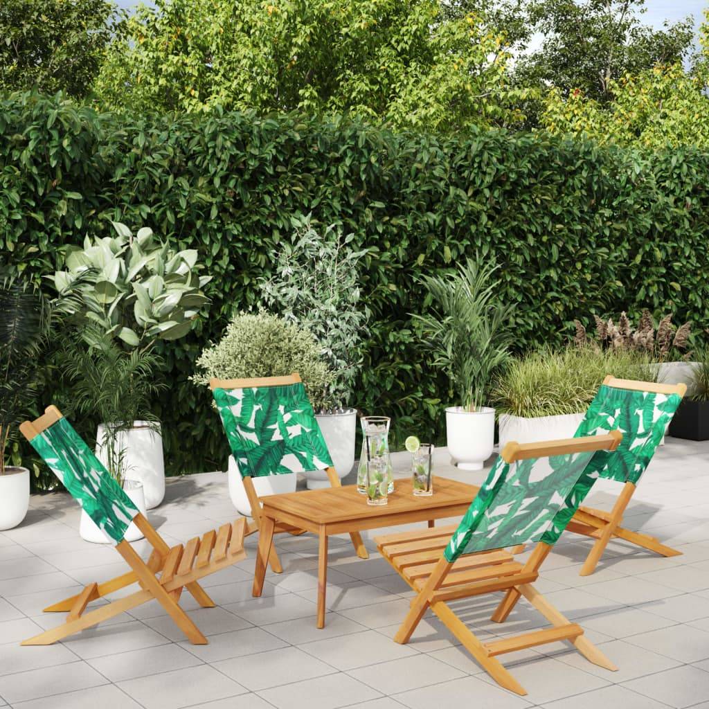 Maison Chic - Lot de 4 Chaise pliante de jardin - Chaises d'extérieur - Chaises de jardin pliables vert tissu et bois massif-JU12444 - Image 2