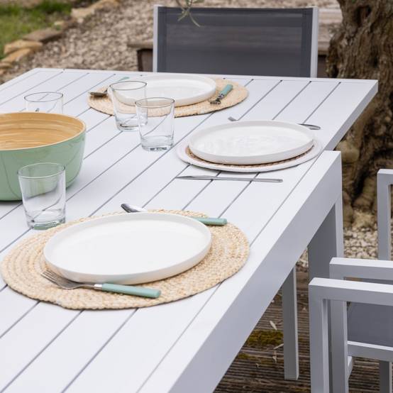 Happy Garden - Salon de jardin extensible 10 places de 180/300cm en textilène gris - aluminium blanc VENEZIA - HAPPY GARDEN - Imagen 5