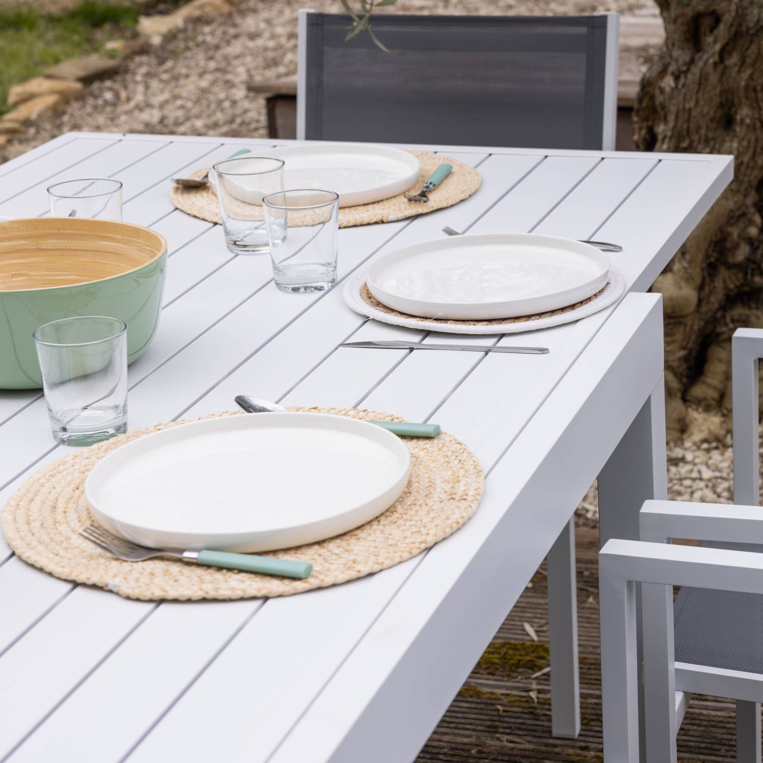 Happy Garden - Salon de jardin extensible 10 places de 180/300cm en textilène gris - aluminium blanc VENEZIA - HAPPY GARDEN - Imagen 5