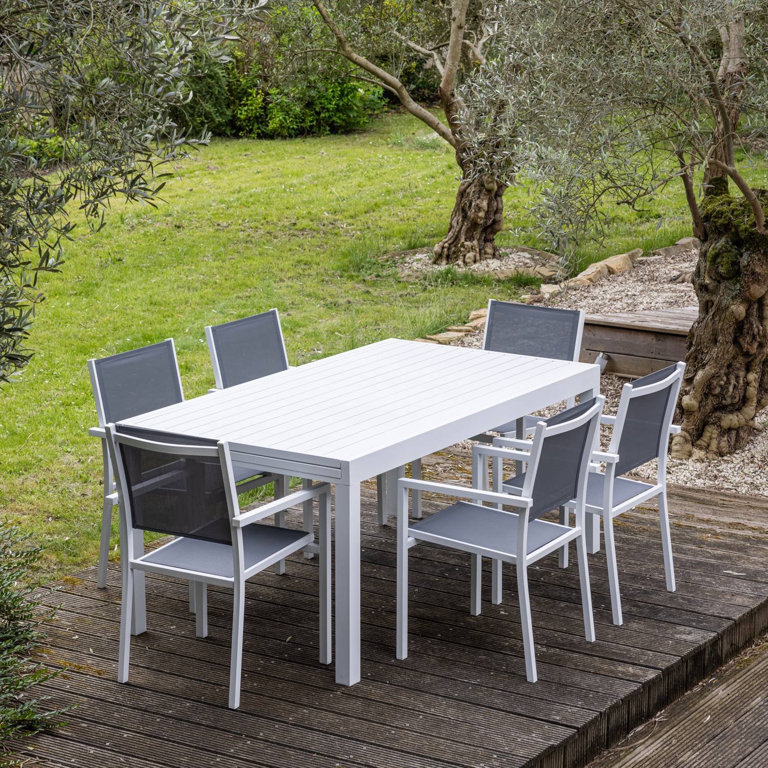 Happy Garden - Salon de jardin extensible 10 places de 180/300cm en textilène gris - aluminium blanc VENEZIA - HAPPY GARDEN - Imagen 4