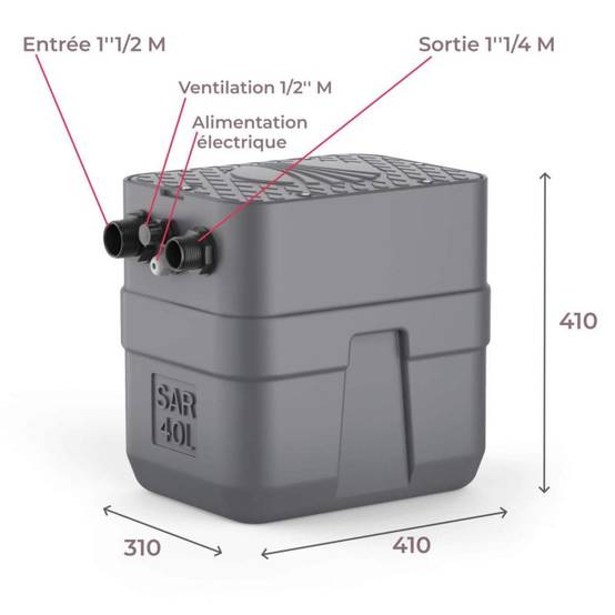 Station de relevage 40L Pedrollo SAR40RXm1 - Pompe a eau 0,25 kW jusqu'à 8,4 m3/h monophasé 220V - Image 4