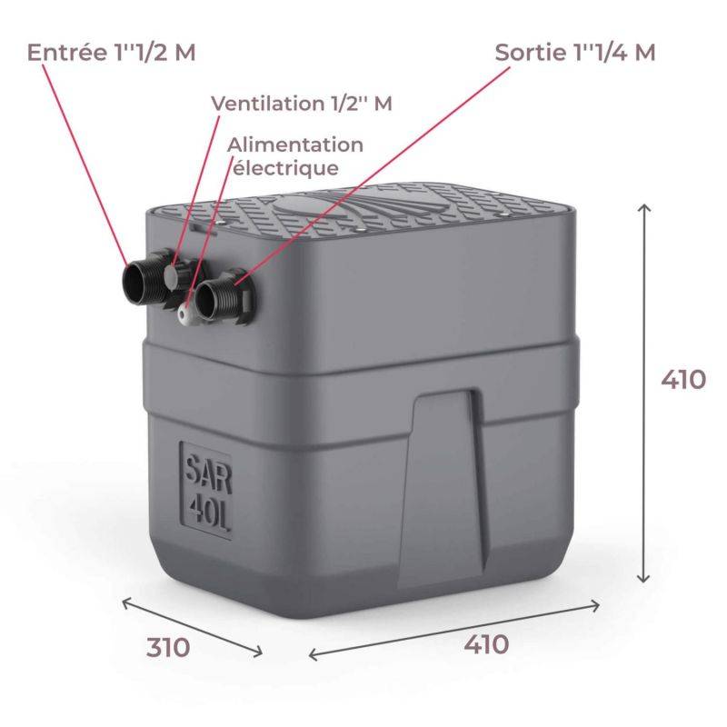 Station de relevage 40L Pedrollo SAR40RXm1 - Pompe a eau 0,25 kW jusqu'à 8,4 m3/h monophasé 220V - Image 4