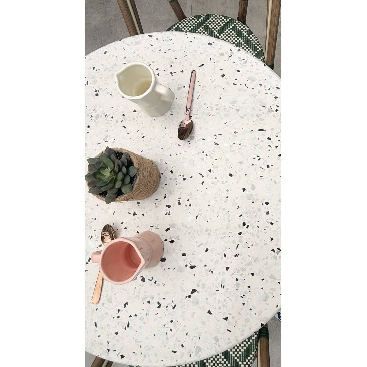 Table de Jardin Ronde en Terrazzo "Bistro" 60cm Blanc - Image 4