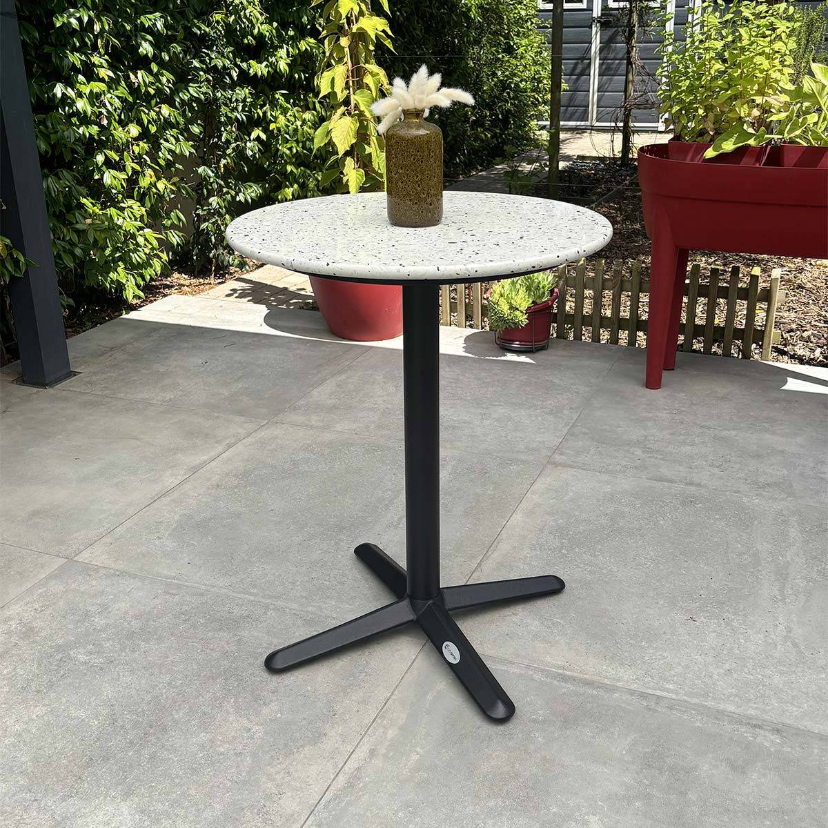 Table de Jardin Ronde en Terrazzo "Bistro" 60cm Blanc - Image 2