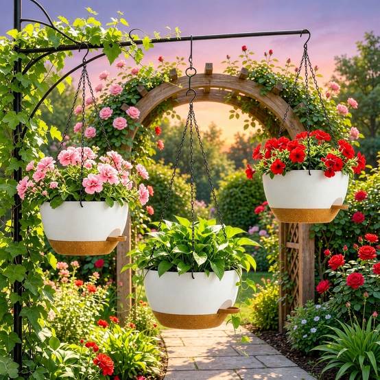 Lot de 2 Pots de Fleurs Suspendus Auto-Arrosables 25 cm Résistants Intérieur Extérieur - Image 7