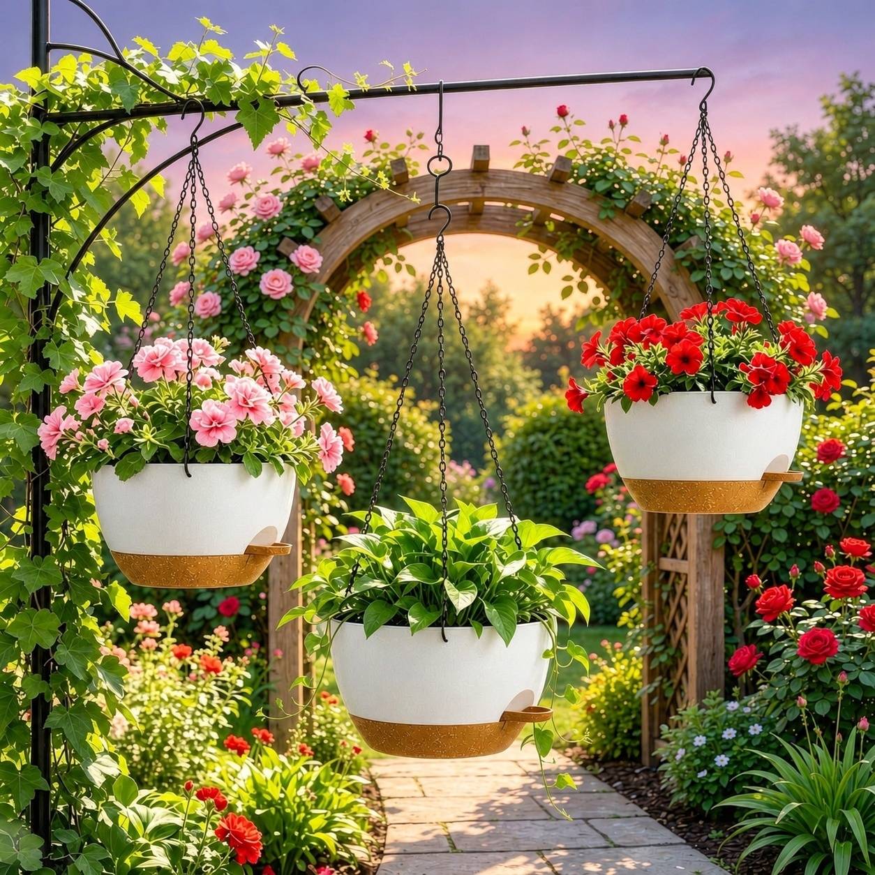 Lot de 2 Pots de Fleurs Suspendus Auto-Arrosables 25 cm Résistants Intérieur Extérieur - Image 7