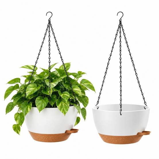 Lot de 2 Pots de Fleurs Suspendus Auto-Arrosables 25 cm Résistants Intérieur Extérieur - Image 1