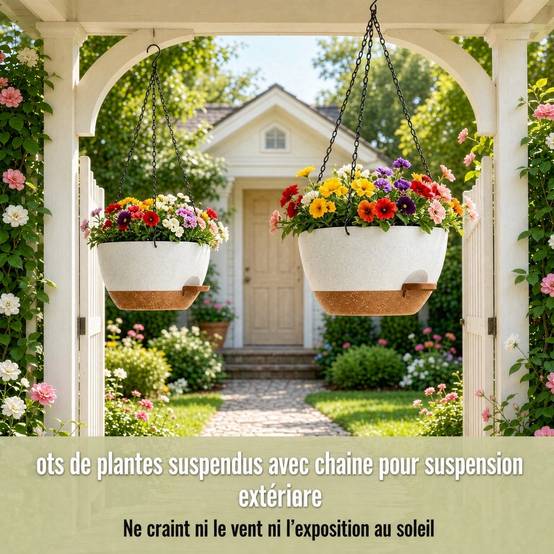 Lot de 2 Pots de Fleurs Suspendus Auto-Arrosables 25 cm Résistants Intérieur Extérieur - Image 6