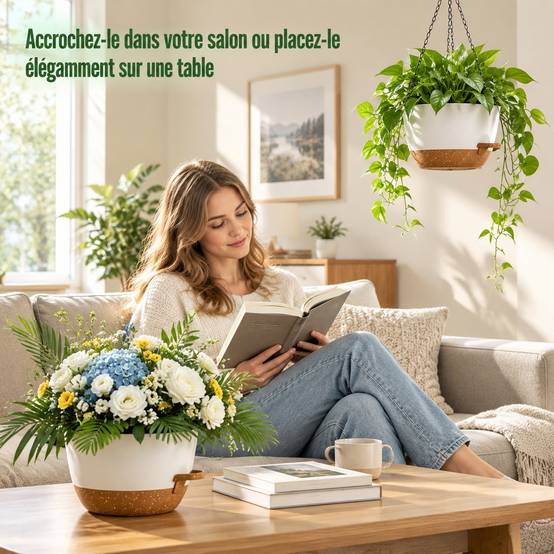 Lot de 2 Pots de Fleurs Suspendus Auto-Arrosables 25 cm Résistants Intérieur Extérieur - Image 5