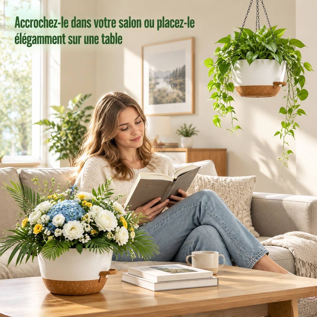 Lot de 2 Pots de Fleurs Suspendus Auto-Arrosables 25 cm Résistants Intérieur Extérieur - Image 5