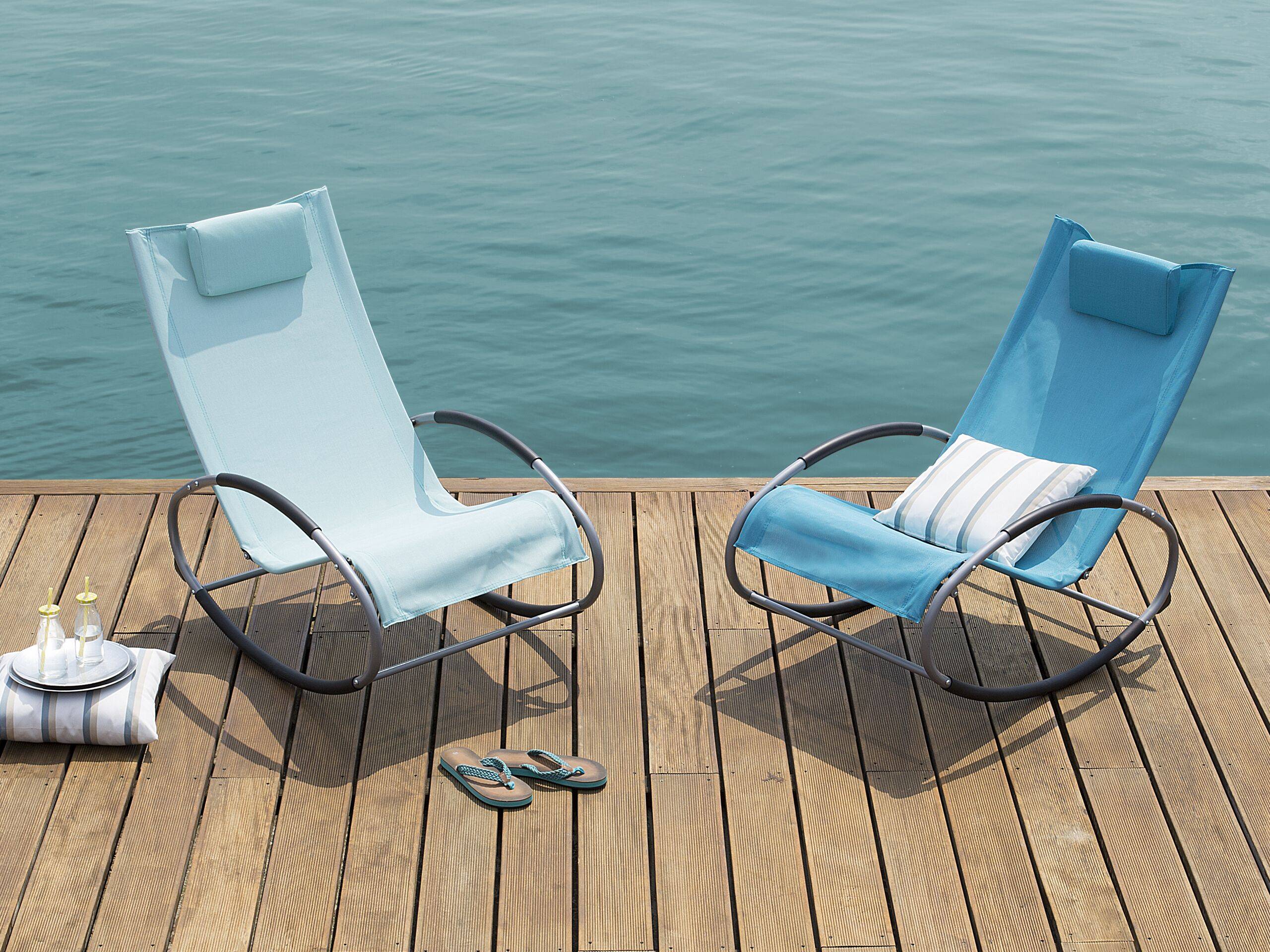 Beliani - Chaise de Jardin Transat à Bascule en Textile Bleu Clair et Acier Argenté Matières Résistantes et Durables et Design Moderne Très Confortable Beliani - Imagen 2