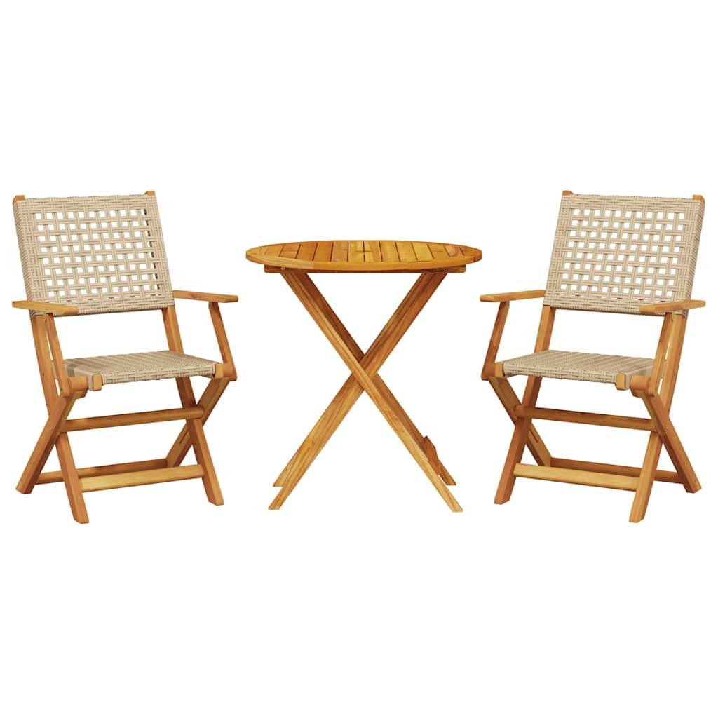 Vidaxl - Ensemble de bistro 3 pcs-Salons de jardin beige résine tressée et bois massif 505588 - Image 2