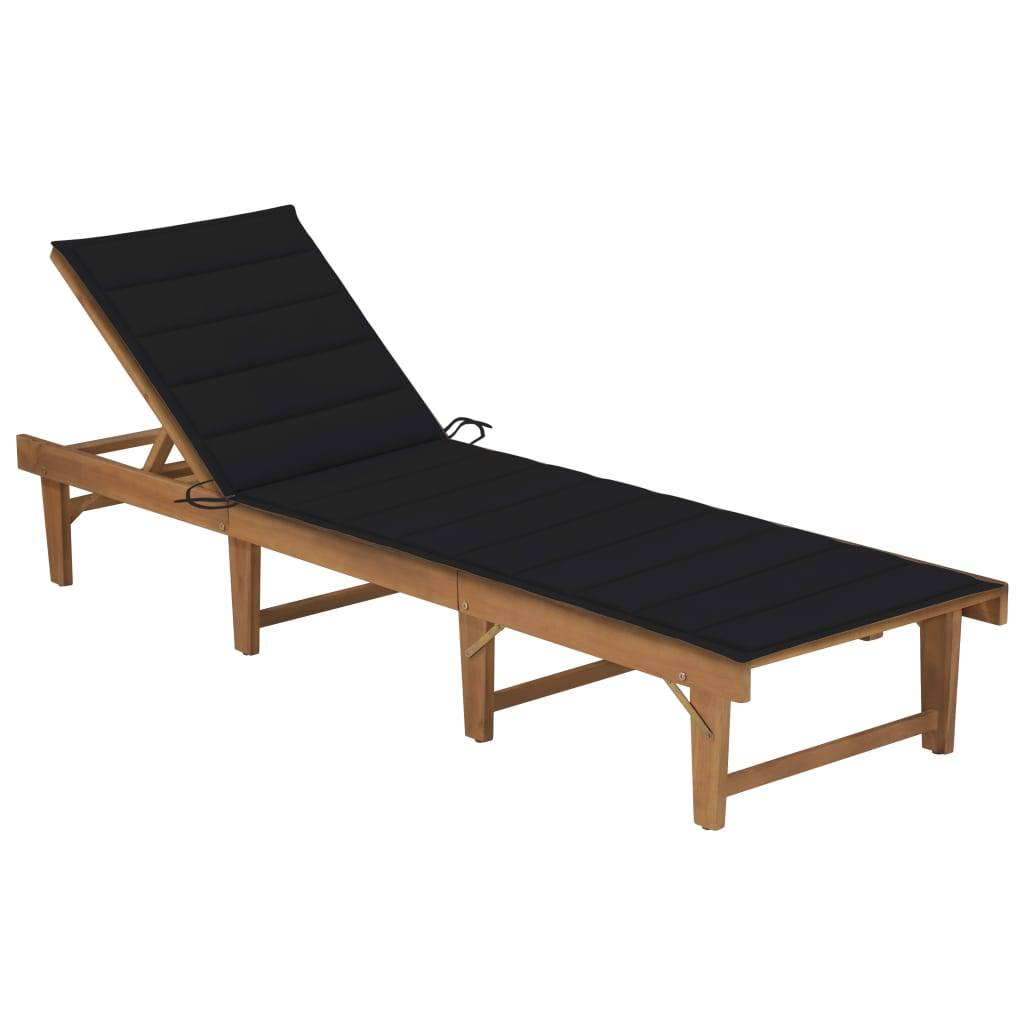 Helloshop26 - Transat chaise longue bain de soleil lit de jardin terrasse meuble d'extérieur pliable avec coussin bois d'acacia solide - Imagen 1