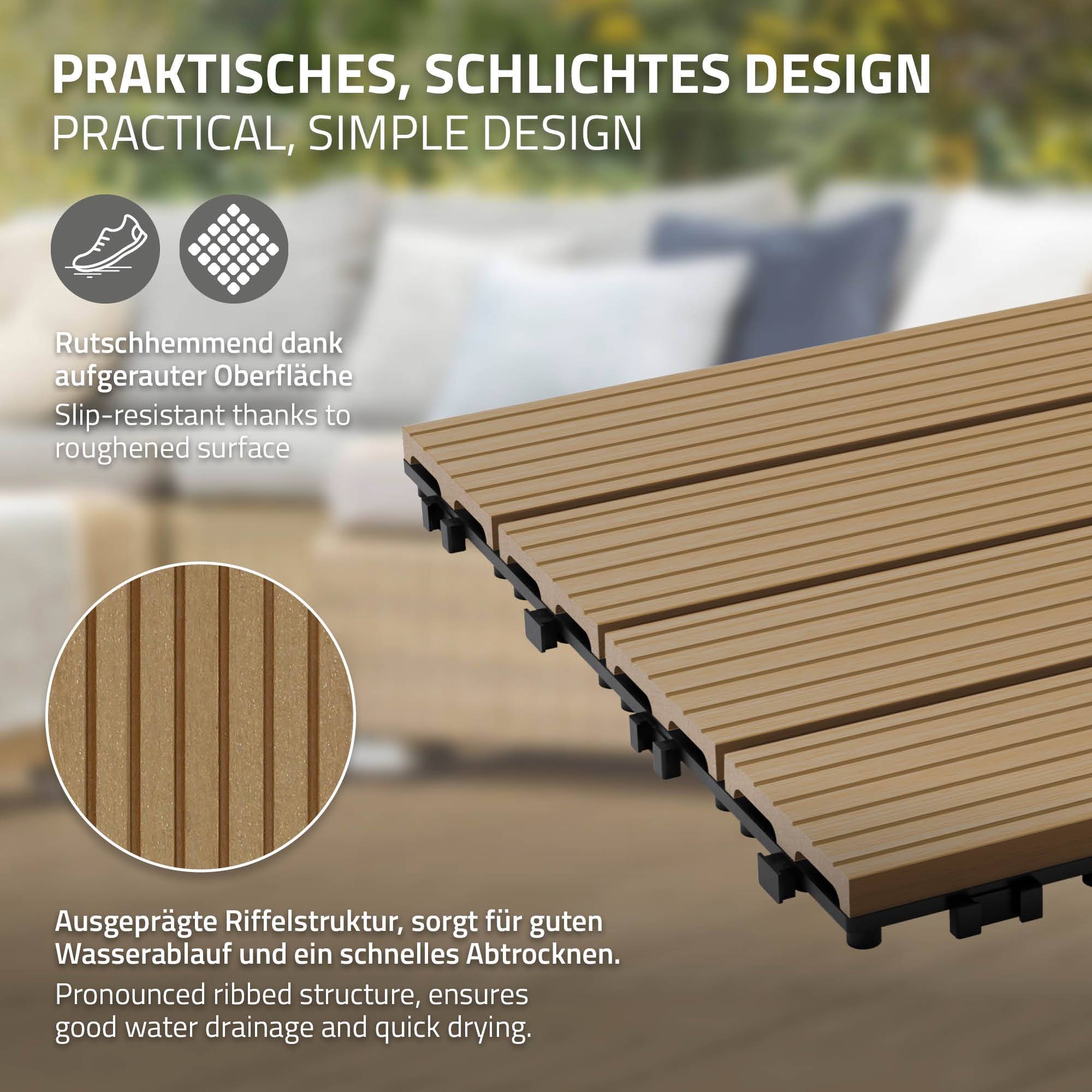 Ecd-Germany - Carrelage terrasse dalles 30 x 30 cm 5 m² aspect bois WPC teak - Imagen 4