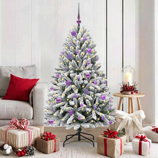 Sapin de Noël | Arbre de Noël artificiel Vert et blanc 150 cm PVC et métal Maison Chic - Image 2