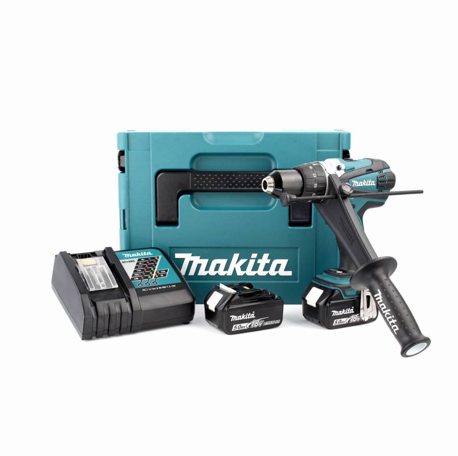 Makita - Perceuse visseuse à percussion Ø13mm - MAKITA - avec 2 batteries 18V 5.0 Ah - chargeur - MakPac- DHP458RTJ - Image 1