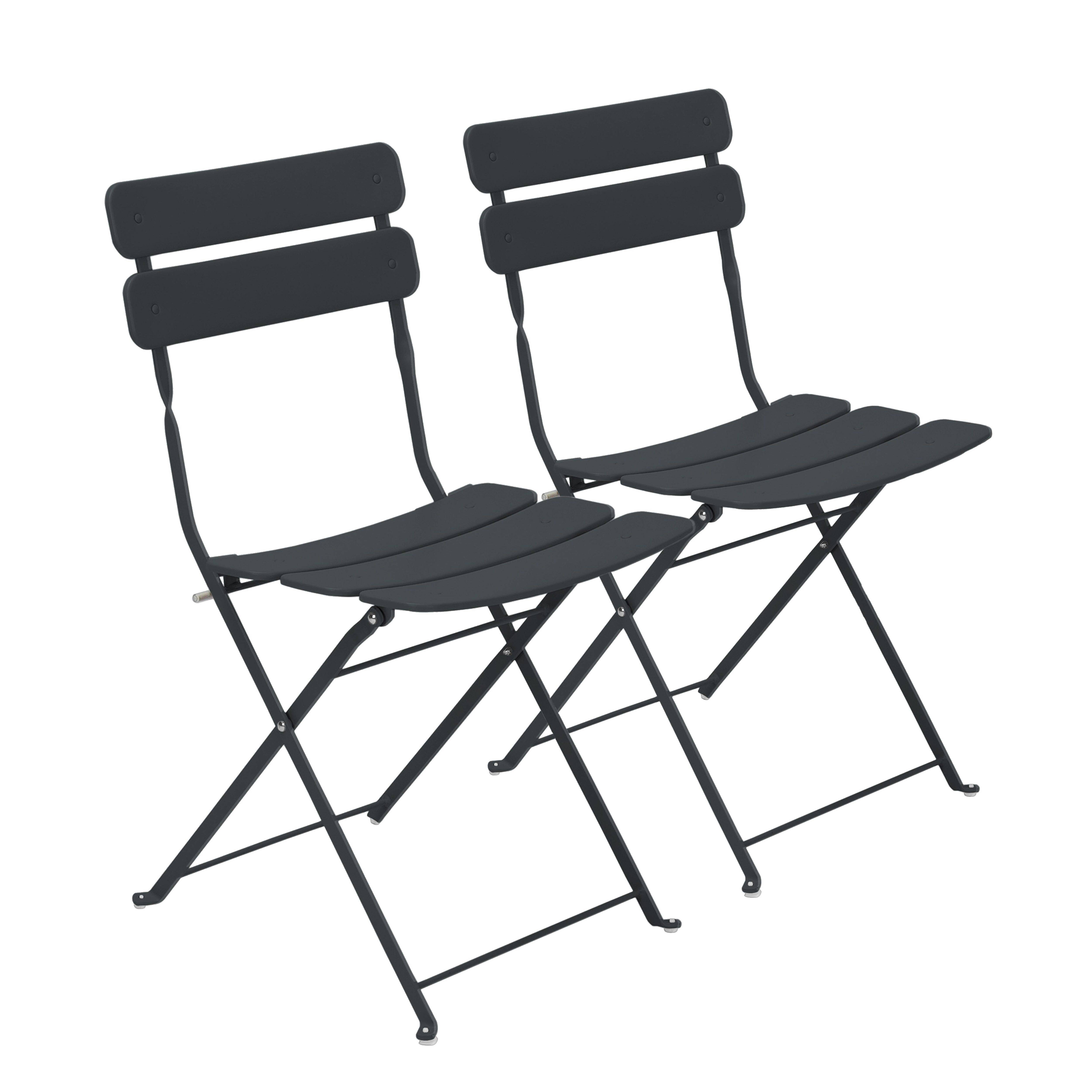 Oviala - Lot de deux chaises pliantes en acier gris anthracite Annecy - Oviala - Imagen 1